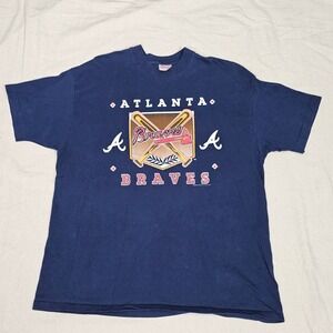 Hanes Heavyweight Atlanta Braves T-Shirt Navy XXL Single Stitch 1991 USA Vintage